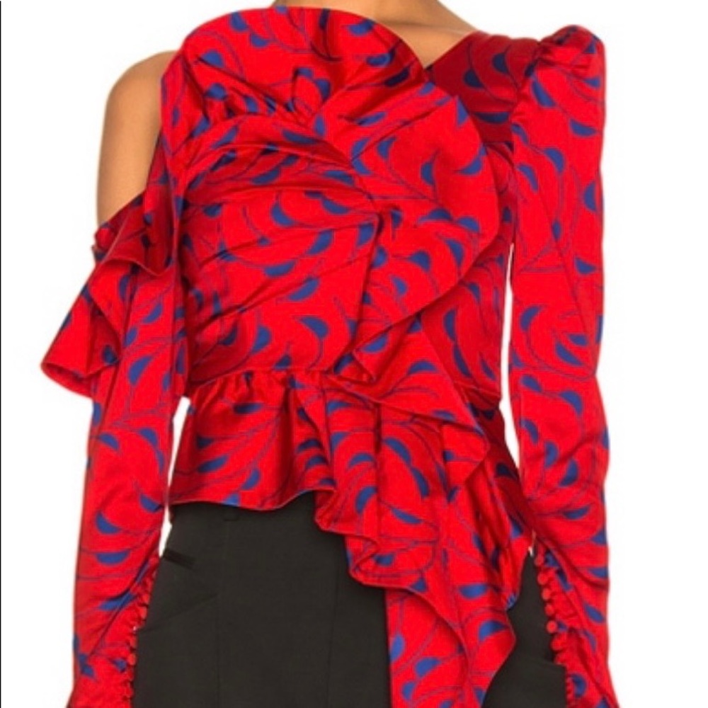 Self Portrait Azalea Print Ruffle detail one shoulder top